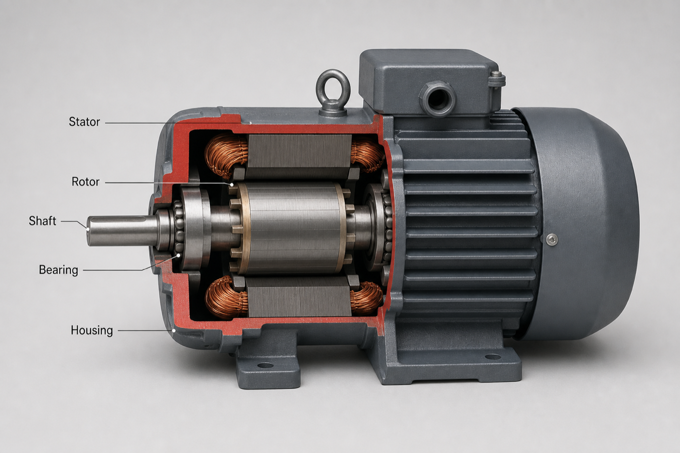 Electric motor cut through the axis