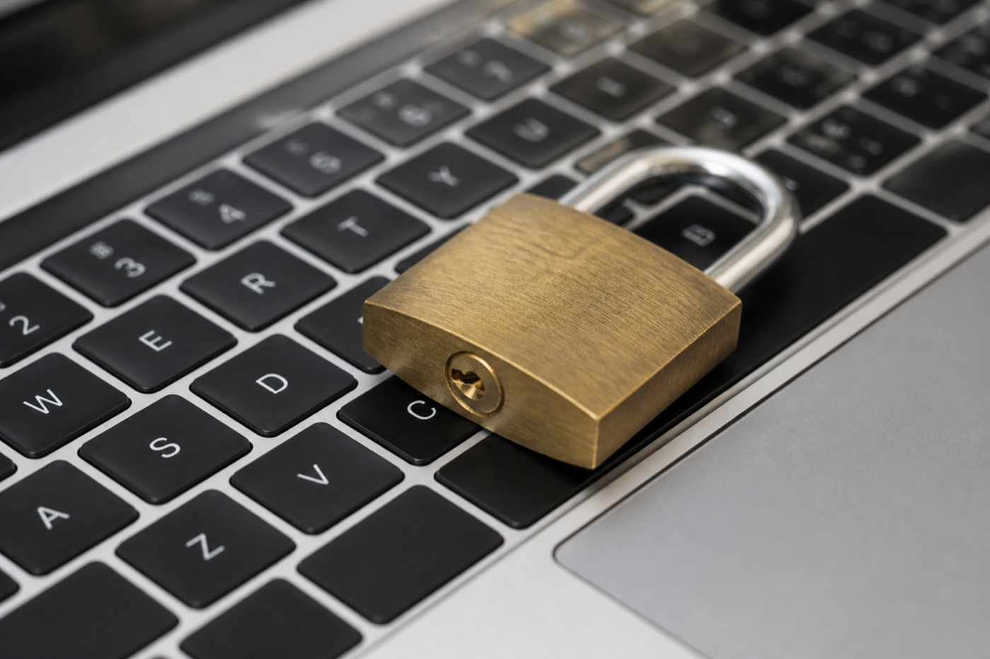 Padlock on a laptop keyboard