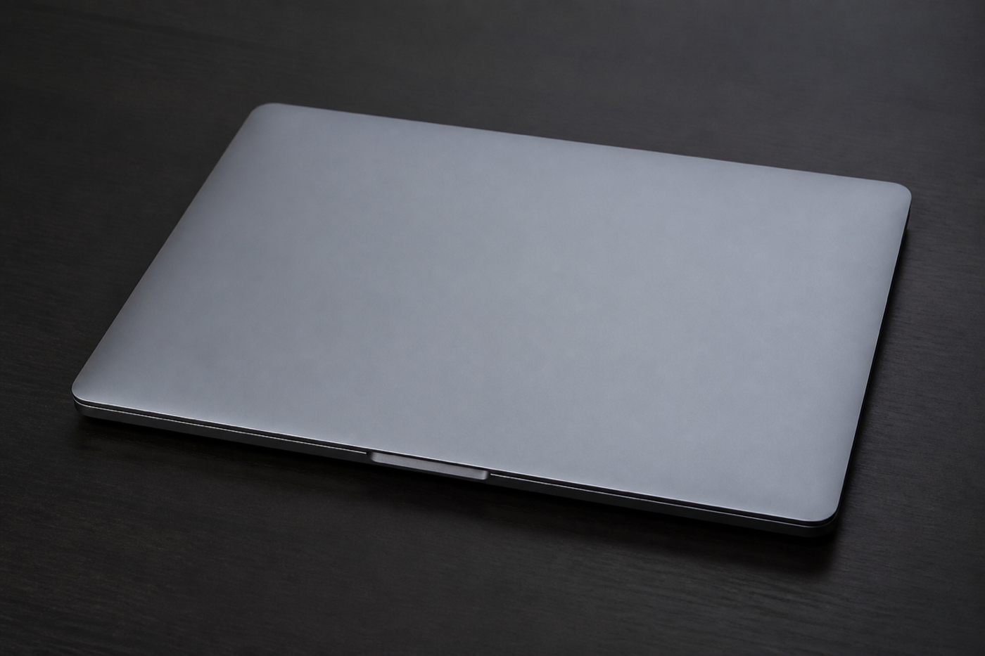 Closed laptop on a dark desk