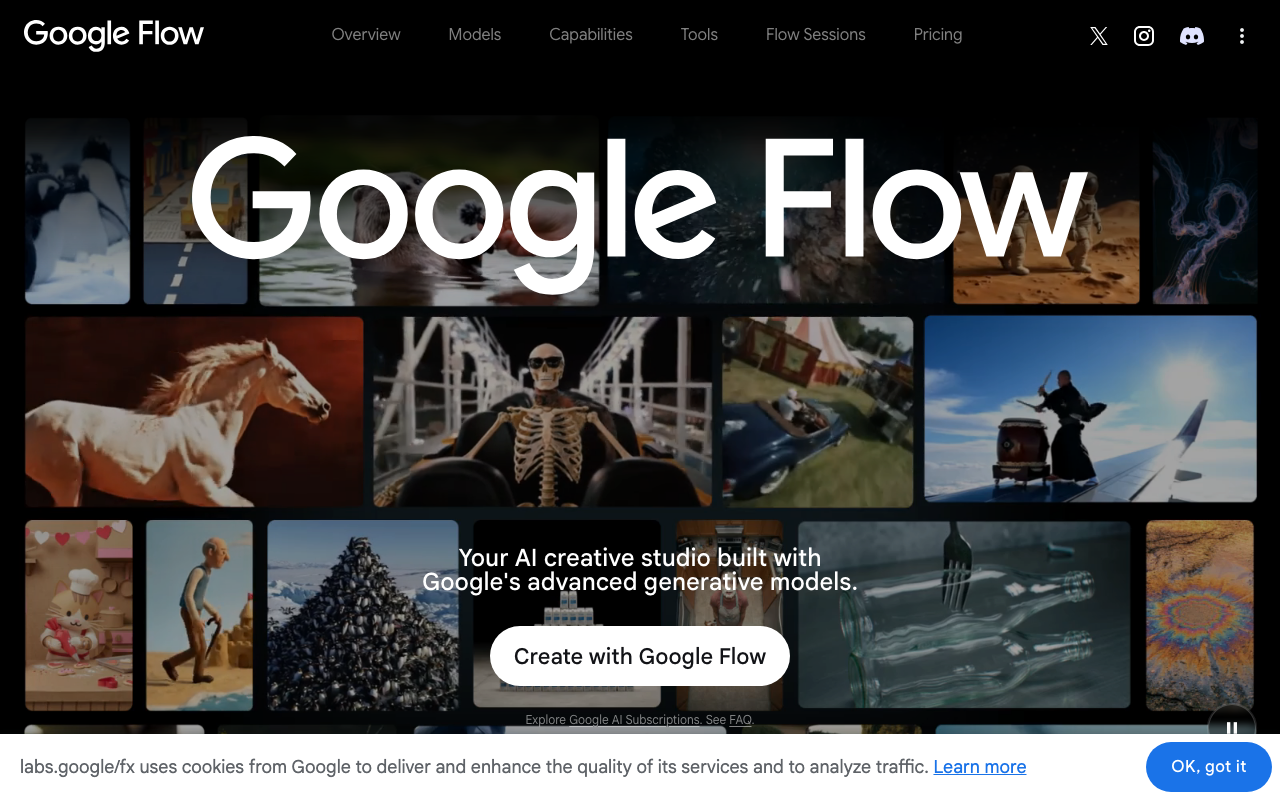 Google Flow AI creative studio landing page