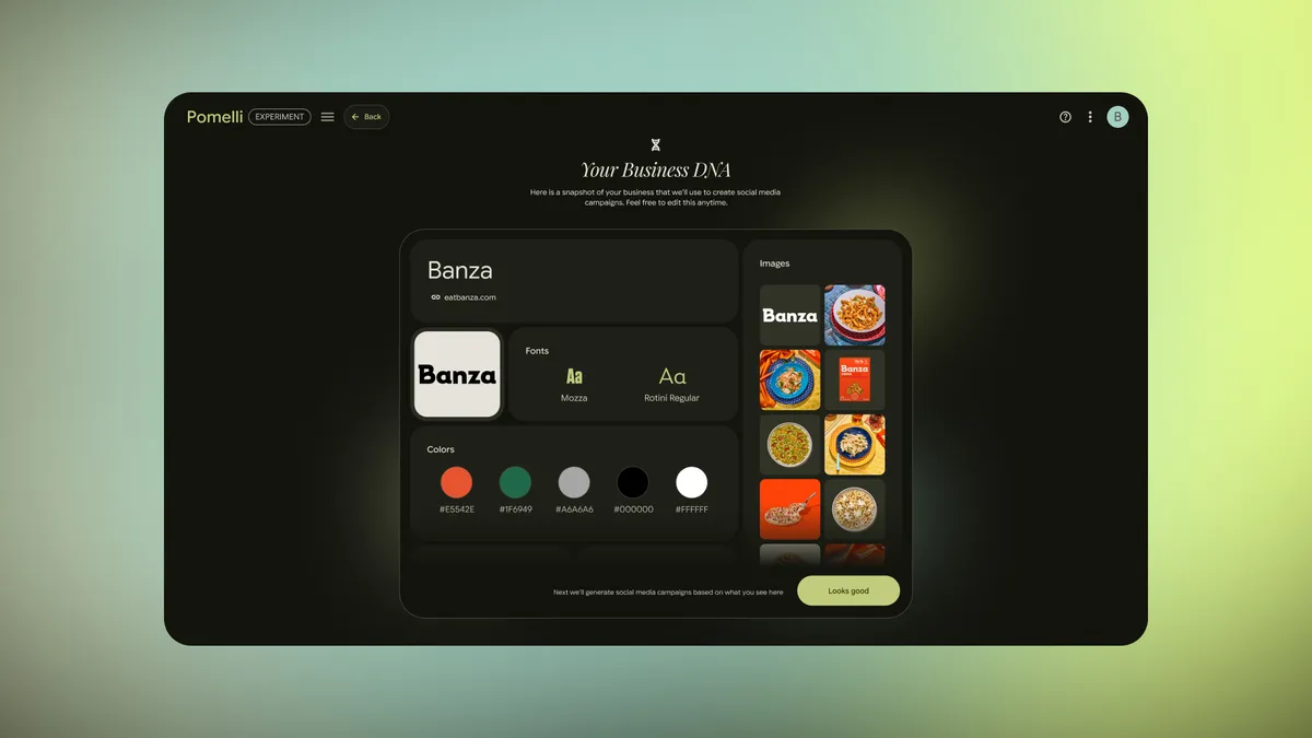 Pomelli product demo from Google Blog — brand creative workflow
