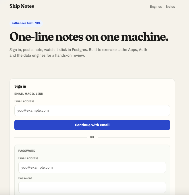 Ship Notes landing page