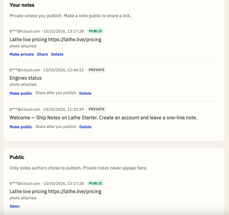 Private note + public section (hybrid UI)
