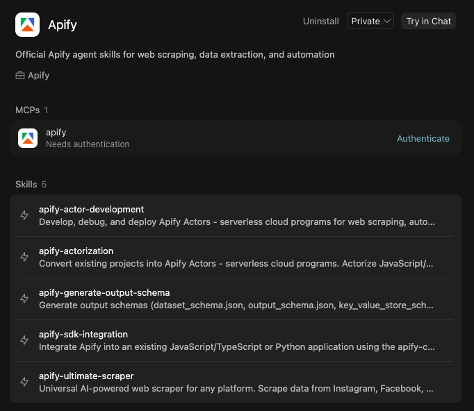 Apify MCP settings in Console