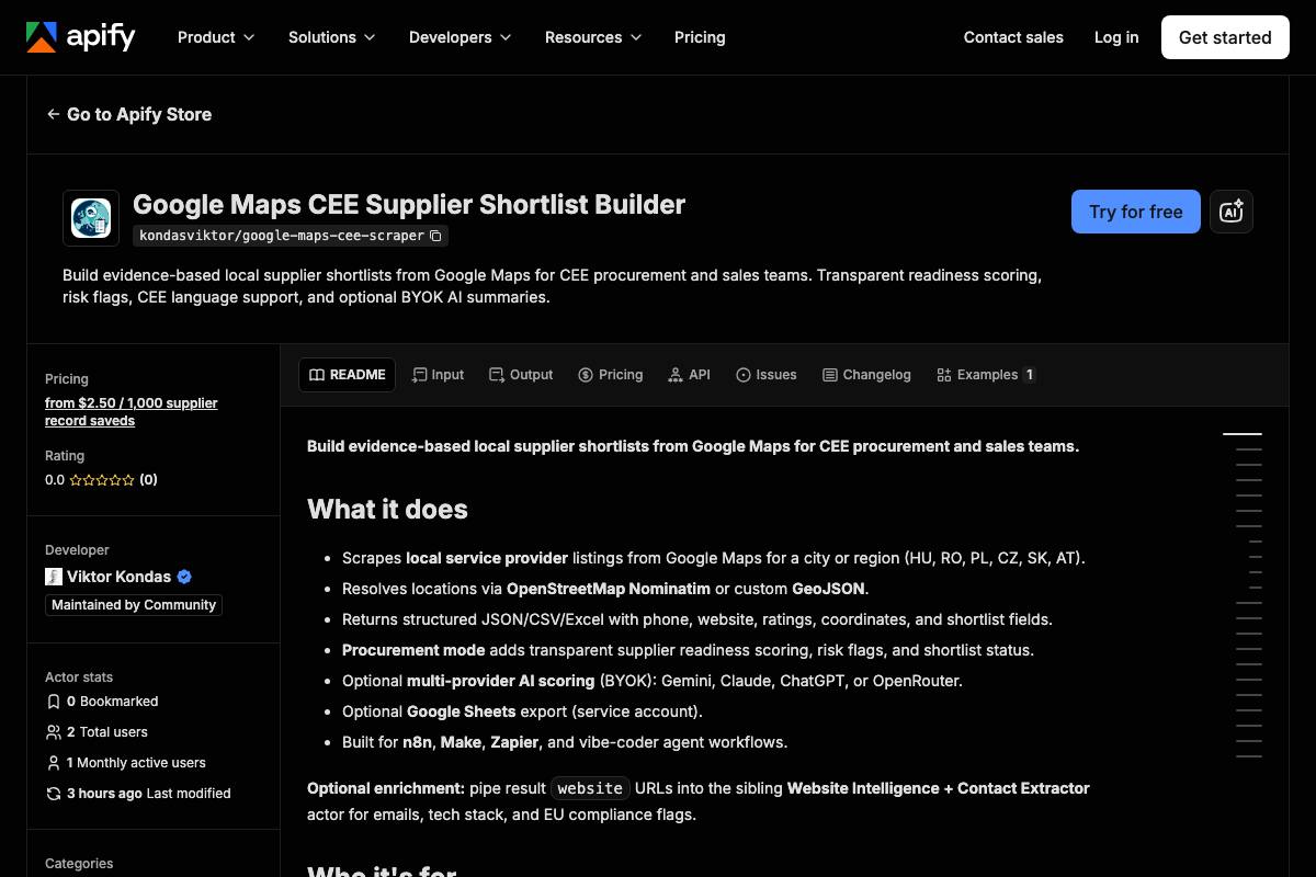 Google Maps CEE Actor on the Apify Store